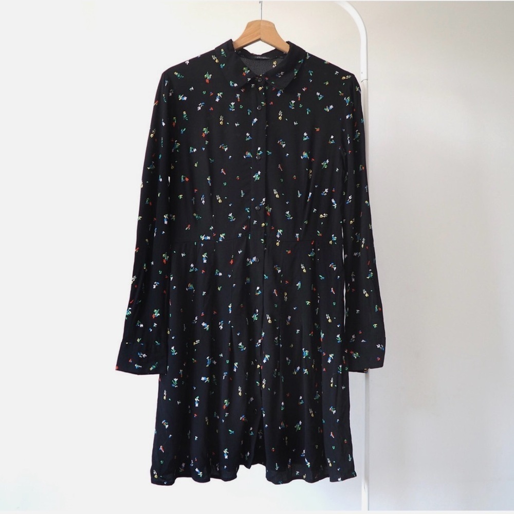 & Other Stories floral collar shirt dress romantic long sleeve button size 8